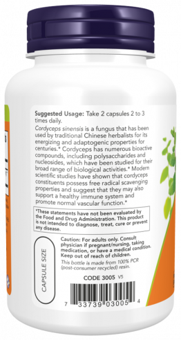 NOW Cordyceps, Кордицепс, 90 капсул