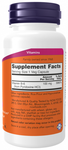 NOW B-6 100 mg, 100 капсул