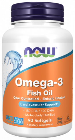 NOW Omega-3, Molecularly Distilled &amp; Enteric Coated Softgels, Омега-3 дезодорированная, 90 капсул